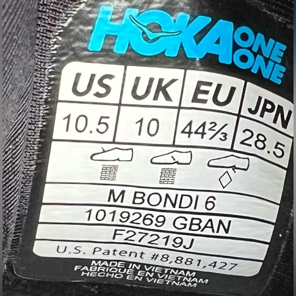 HOKA ONE ONE Blue Bondi 6 Sneakers Shoes Mens Sz 10.5 Running Walking pre-owned - Picture 2 of 16